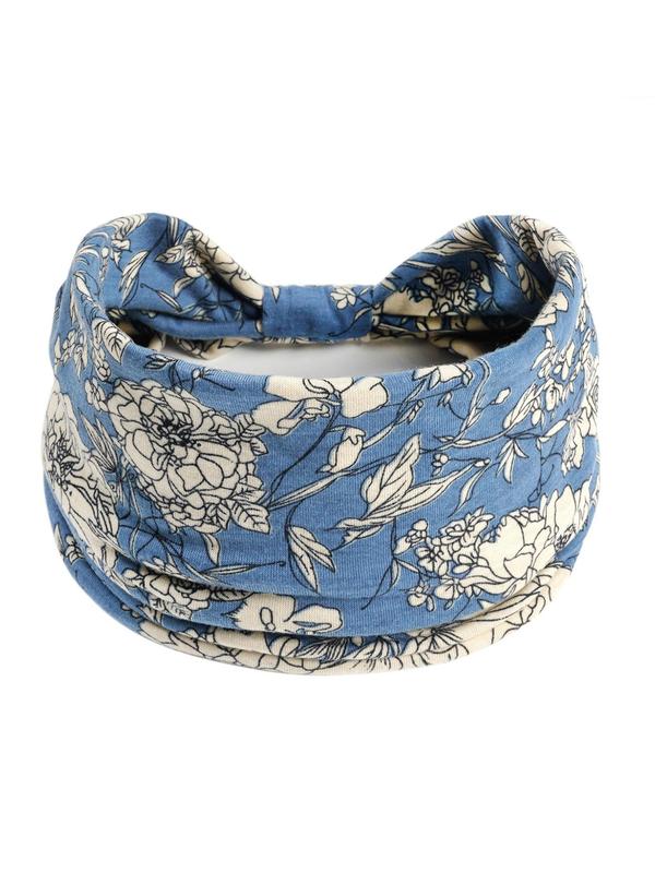 Women's Floral Print Sport Hair Band, 4 Counts Elastic Wide Hair Band, Summer Hair Accessories for Gym Workout Running