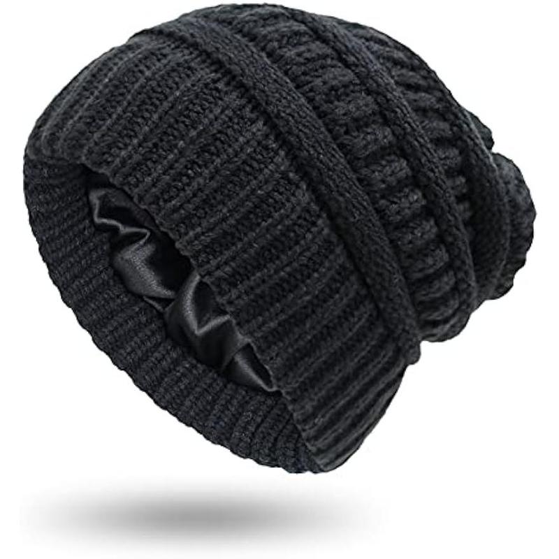 Cozy Cable Knit Beanie: Women's Winter Hat with Satin Lining for Warmth and Style - Chunky Slouchy Skull Cap for Cold Weather