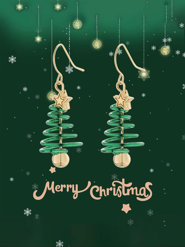 Spiral Christmas Tree Design Dangle Earrings, Fashionable Star Decor Earrings for Women & Girls, Trendy All-match & Exquisite Jewelry for Birthday Gift