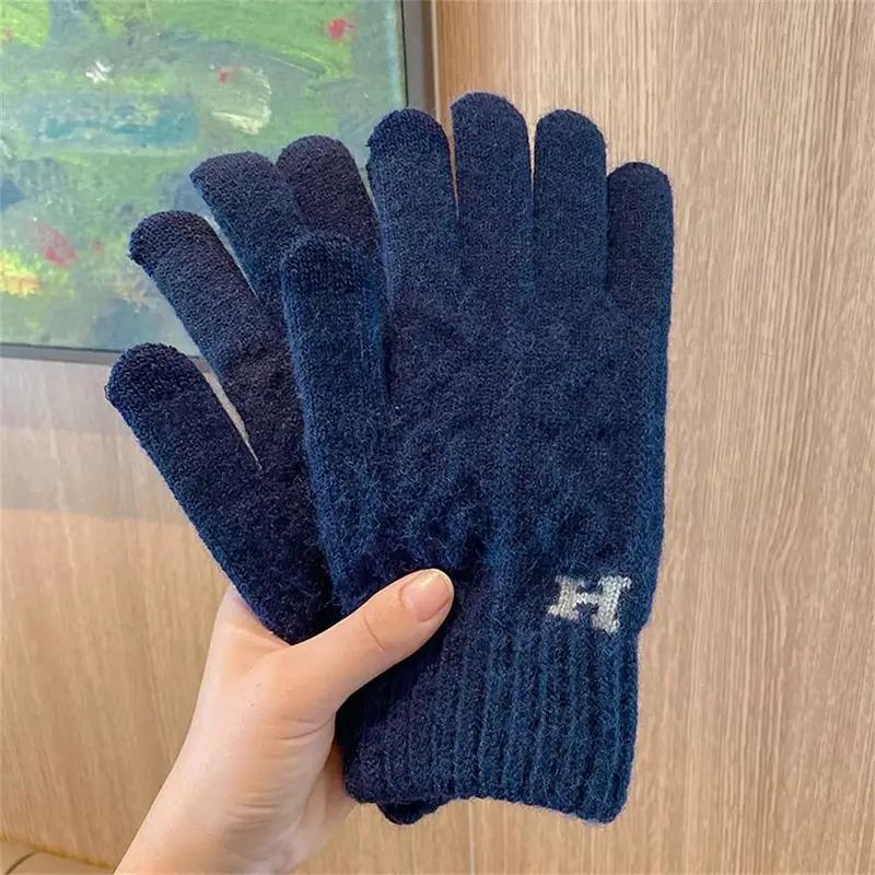 New High Quality Wool Gloves Autumn Winter Men Knitted Gloves Touch Screen Gloves Solid Color Mittens Warm Riding Driving Gloves