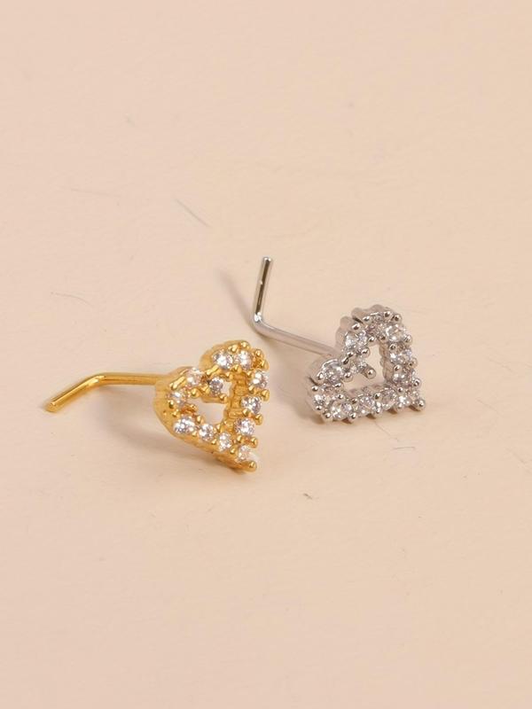 Women's Elegant Rhinestone Heart Decor Nose Piercing Ring, Nose Jewelry for Women & Girls, Fashion Cute Accessories Body Jewelry for Daily Wear As Xmas Gift