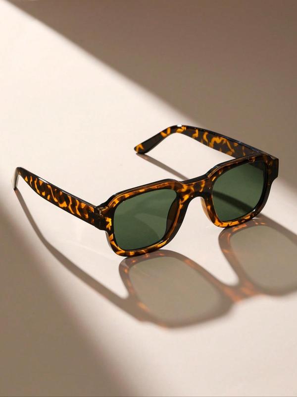 Unisex Street Trend Leopard Print Sunglasses, Trendy Vintage Rectangle Frame Sunglasses for Everyday Use, Fashionable Versatile Accessories for Driving Use