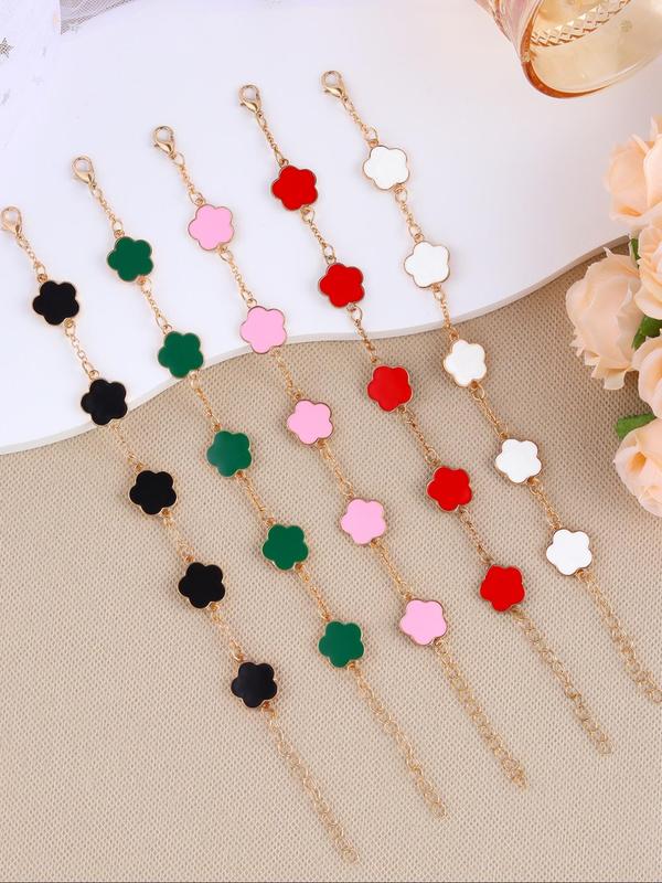 Cute Flower Design Link Bracelet Set, Fashionable Jewelry for Women & Girls, Trendy All-match & Exquisite Jewelry for Birthday Gift