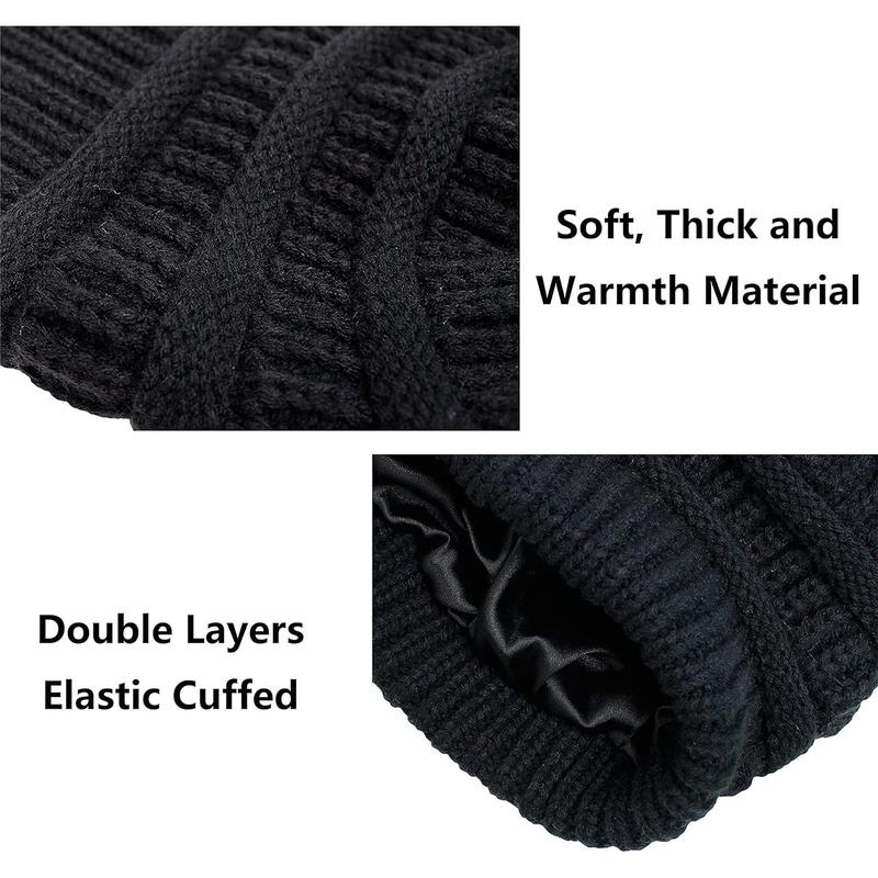 Cozy Cable Knit Beanie: Women's Winter Hat with Satin Lining for Warmth and Style - Chunky Slouchy Skull Cap for Cold Weather