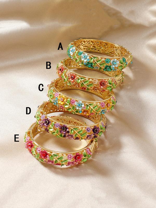 Vintage Flower Design Bangle, Fashionable Hollow Out Design Bangle for Women & Girls, Trendy All-match & Exquisite Jewelry for Birthday Gift