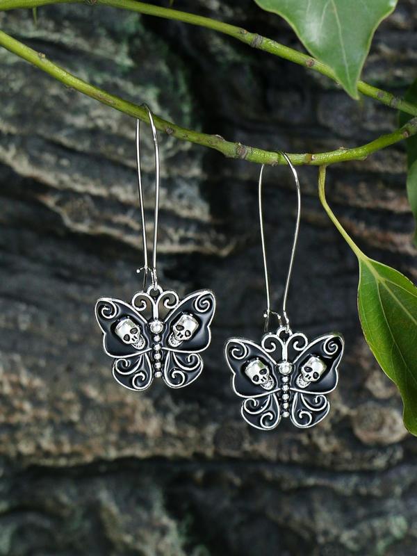 1 Pair Vintage Butterfly Design Dangle Earrings, Gothic Jewelry For Party, Daily Clothing Decor For Girl, Zinc Alloy Ear Jewelry For Party, Club