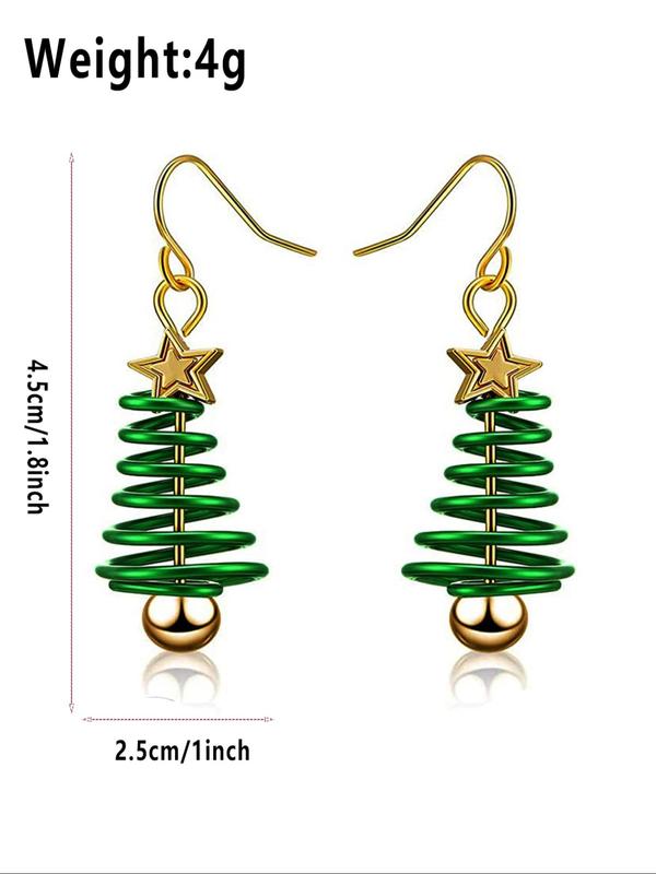 Spiral Christmas Tree Design Dangle Earrings, Fashionable Star Decor Earrings for Women & Girls, Trendy All-match & Exquisite Jewelry for Birthday Gift