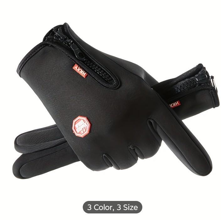 Waterproof Fleece Lined Gloves with Touchscreen and Zipper for Autumn and Winter Outdoors