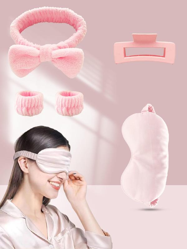 Women's Elegant Solid Color Hair Accessories Set, Including Hair Claw, Hair Band, Wristband, Blackout Eye Mask, Fashion Hair Accessories for Women & Girls