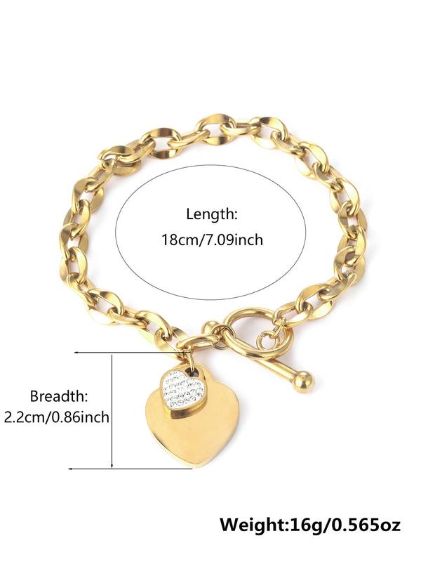 Fashionable Elegant Rhinestone Decor Heart Charm Decor OT Link Bracelet, Exquisite Trendy Bracelet, Trendy Exquisite Hand Jewelry for Women As Gift