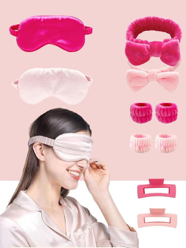 Women's Elegant Solid Color Hair Accessories Set, Including Hair Claw, Hair Band, Wristband, Blackout Eye Mask, Fashion Hair Accessories for Women & Girls