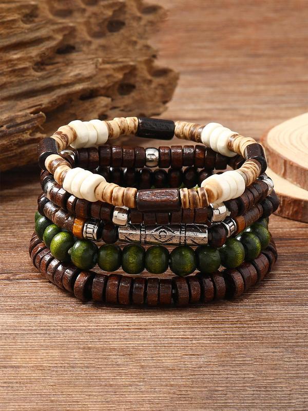 Boho Style Beaded Bracelet (5pcs set), Vintage Trendy Bracelet, Fashionable Jewelry for Women & Girls for Daily & Party Decoration