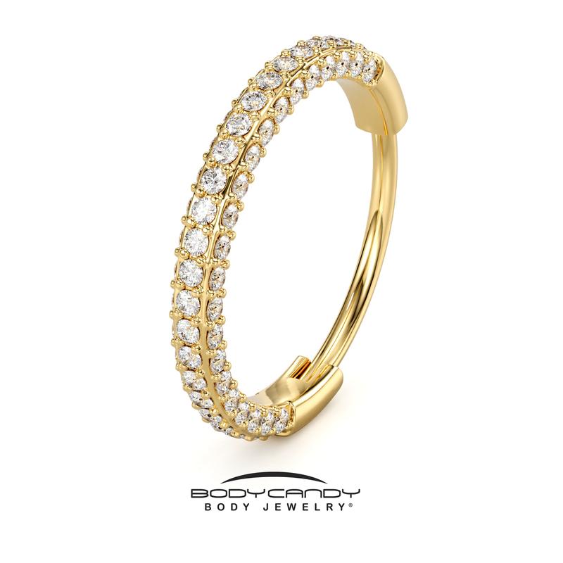 20 Gauge Gold PVD Implant Grade Titanium Triple Sided Micro Gem Hinged Nose Hoop (Select Size) hoop ring cz conch