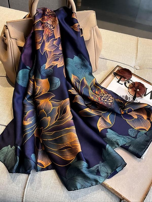 Women's Floral Print Scarf, 2024 New Style Fashionable Silk Scarf for Daily and Party Wear, Spring Summer Fashion Casual Versatile Scarf for Women