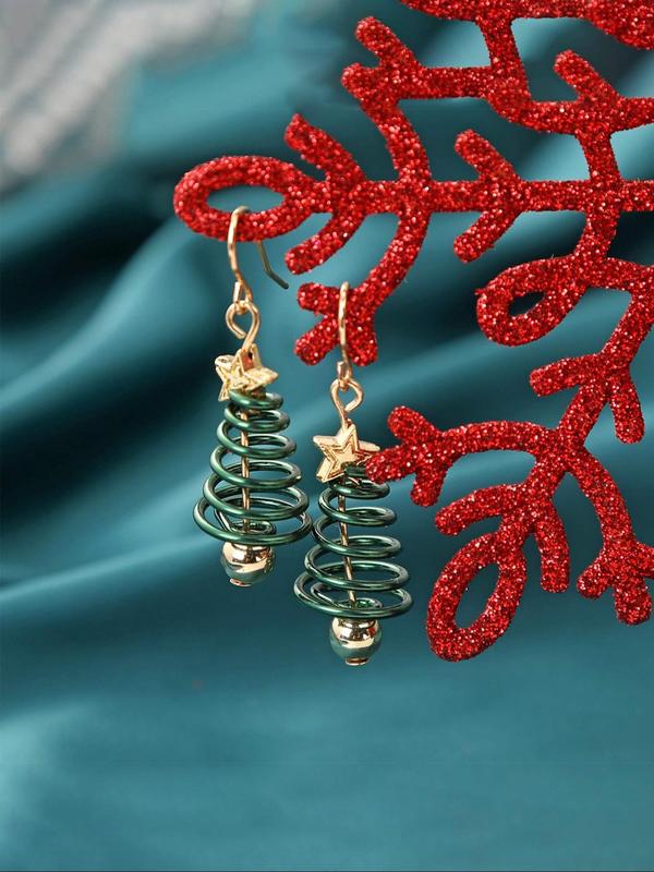 Spiral Christmas Tree Design Dangle Earrings, Fashionable Star Decor Earrings for Women & Girls, Trendy All-match & Exquisite Jewelry for Birthday Gift