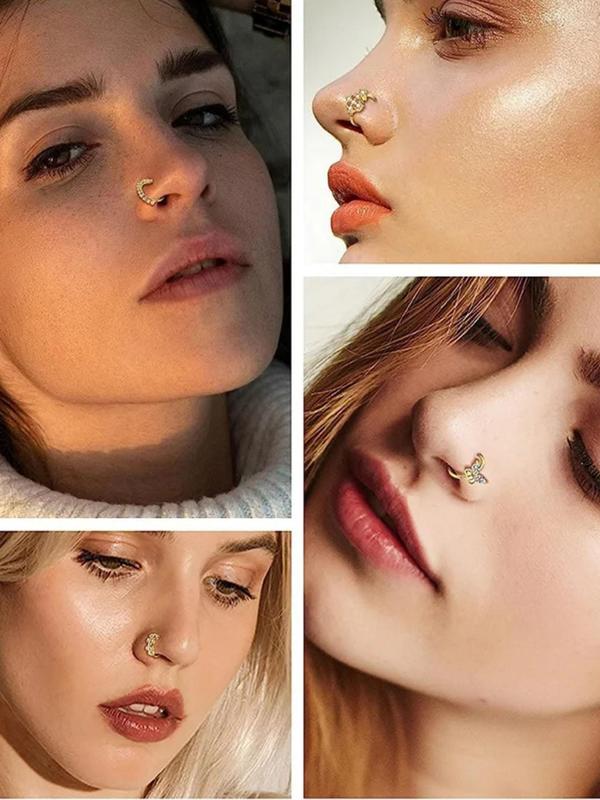 Women's Elegant Rhinestone Decor Nose Ring, Fashionable Butterfly & Flowers & Heart Decor Nose Ring for Women & Girls, Body Jewelry for Party, Daily Decor, Trendy All-match Jewelry for Gift