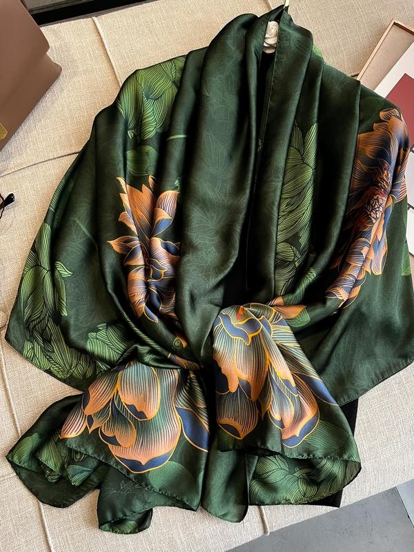 Women's Floral Print Scarf, 2024 New Style Fashionable Silk Scarf for Daily and Party Wear, Spring Summer Fashion Casual Versatile Scarf for Women