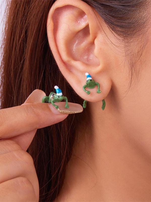 Cute Frog Design Stud Earrings, Fashionable Christmas Themed Earrings for Women & Girls, Trendy All-match & Exquisite Jewelry for Birthday Gift