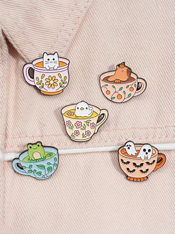 Cartoon Animal Coffee Cup Design Brooch, Clothes Accessories for Women & Men, Enamel Pin Suitable for Backpacks, Jeans, Scarves, Hats Decoration Fixed Buckle