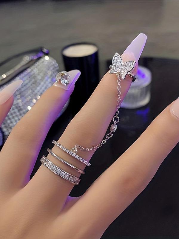 Fashion Butterfly Design Finger Ring, Rhinestone Decorated Ring for Women for Party, Daily Decor, Trendy All-match & Exquisite Jewelry for Birthday Gift