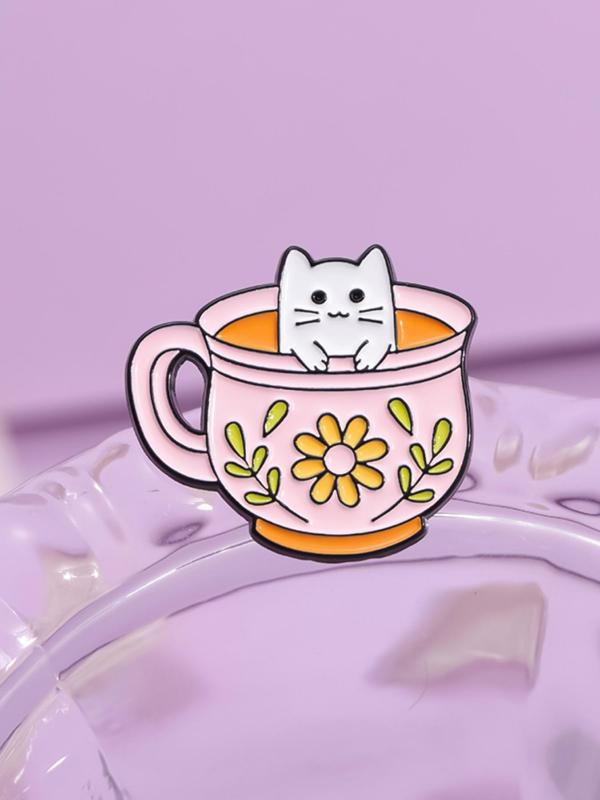 Cartoon Animal Coffee Cup Design Brooch, Clothes Accessories for Women & Men, Enamel Pin Suitable for Backpacks, Jeans, Scarves, Hats Decoration Fixed Buckle