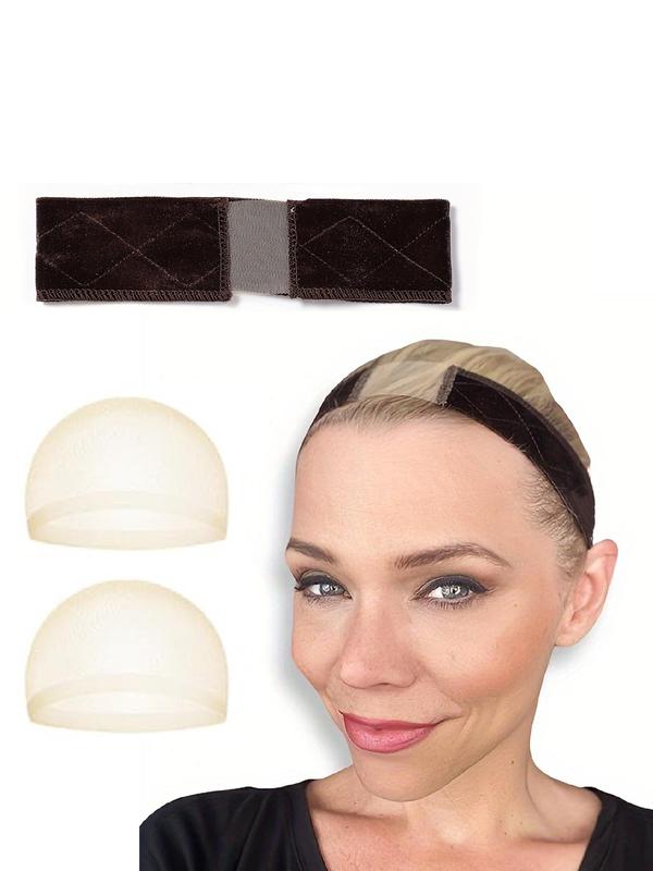 Women's Wig Grip Band & 2pcs Hd Wig Cap for Wig Wearing, 1 Set Adjustable Headband with Transparent Lace, Non Slip Velvet Wig Grip Band