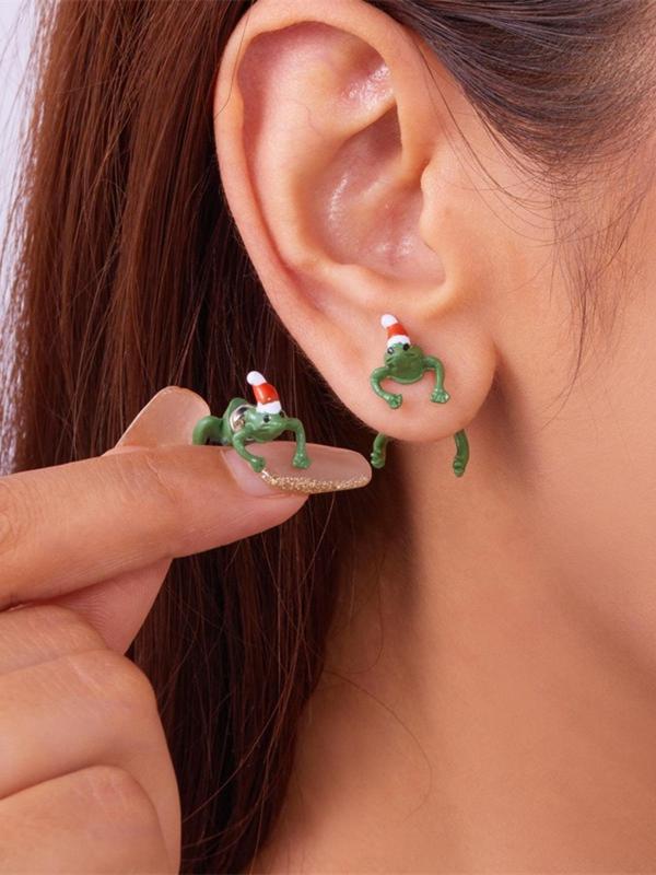 Cute Frog Design Stud Earrings, Fashionable Christmas Themed Earrings for Women & Girls, Trendy All-match & Exquisite Jewelry for Birthday Gift