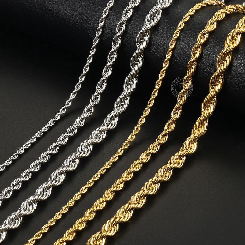 Stainless Steel Twisted Rope Link Chain 3 5 7mm Necklace for Men Women Fashion Gifts 18-24inch