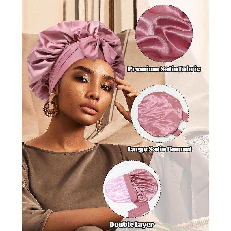 Double Layer Satin Bonnet Silk Like Texture for Sleeping Sleep Cap Hat Hair Bonnets with Elastic Tie Band for Curly Hair Nightcap Gifts for Women