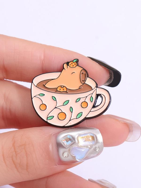 Cartoon Animal Coffee Cup Design Brooch, Clothes Accessories for Women & Men, Enamel Pin Suitable for Backpacks, Jeans, Scarves, Hats Decoration Fixed Buckle