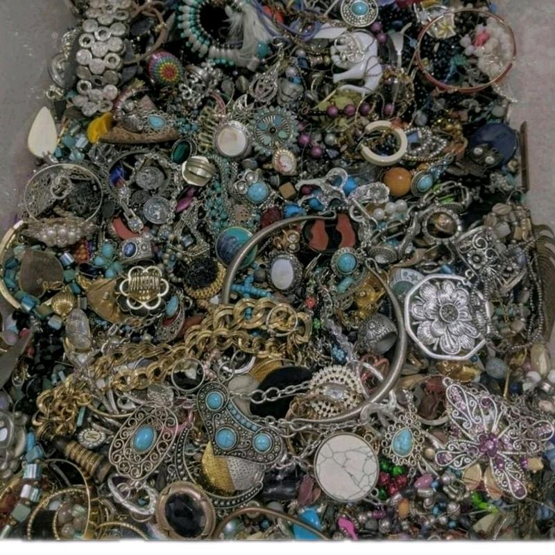 1 pound womens jewelry lot rings necklaces bracelets earrings pins random chosen items from bin womens blouse shirt top dress up clothing womans ware