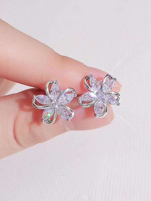 Flower Design Rhinestone Stud Earrings, Elegant Trendy Matching Earrings Jewelry for Women, Classic Fashion Accessories for Daily Used