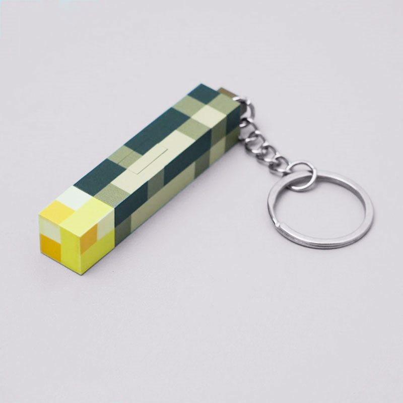 Anime Keychains Minecraft Brownstone Torch Lamp Key ring for Game Fans Gifts USB Charging Port Gaming Decoration Gadgets