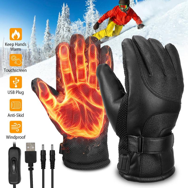 Electric Heated Gloves USB Plug Touchscreen Thermal Gloves Leather Windproof Winter Hands Warmer Unisex