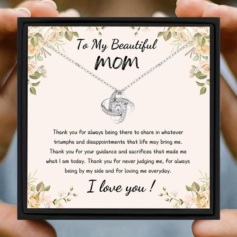 Christmas To My Beautiful Mom Necklace with Gift Card & Box, Romantic Rhinestone Decor Necklace, Summer Gift, Birthday Gift for Mom