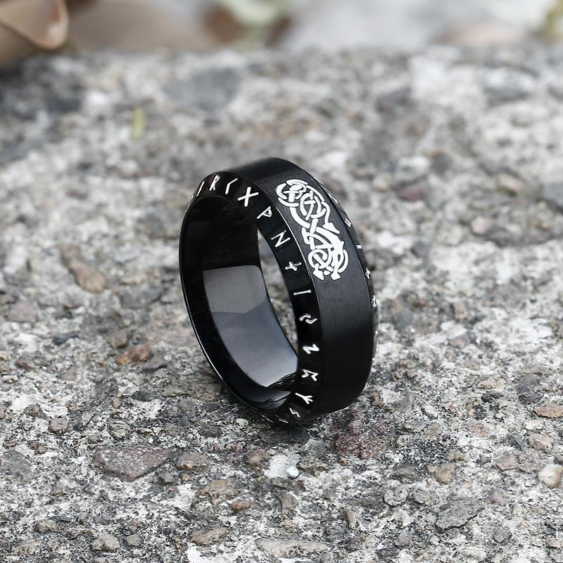 GTHIC Norse Dragon Ring Runes Stainless Steel Viking Ring for Men Hypoallergenic