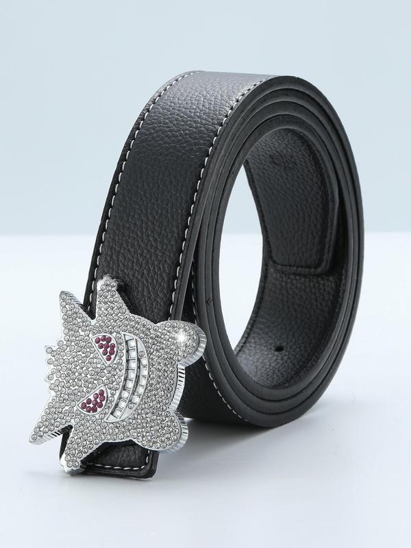 2024 New Summer Y2k Punk Ghost Design Belts for Men, Matching Rhinestone Decorated Pu Leather Belt, 2024 Back To School Waistband Hip Hop Lychee Texture Belt