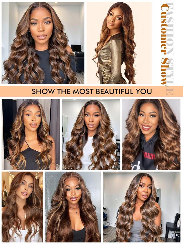 Highlight Long Body Wavy Wigs for Women, Natural Looking Gorgeous Fluffy Wigs without Bangs, Synthetic Full Machine Wigs for Party, Daily Use