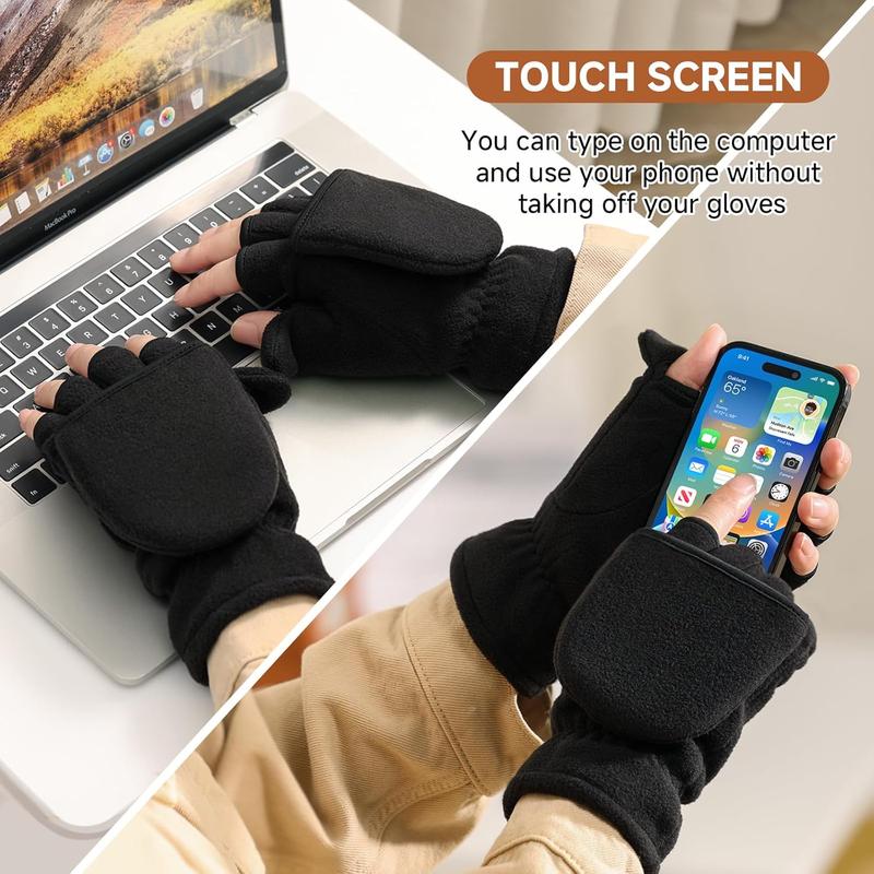 Winter Convertible Gloves Flip Top Mittens Warm Polar Fleece for Winter Running Texting Photographing for Men Women