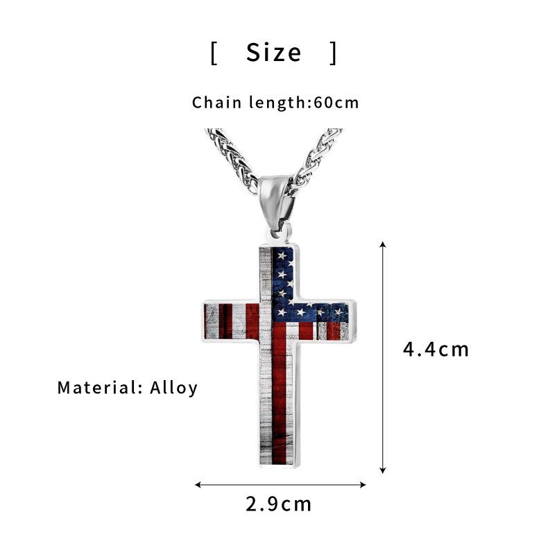 American Flag Patriotic Cross Pendant Necklace Religious Jewelry for Men