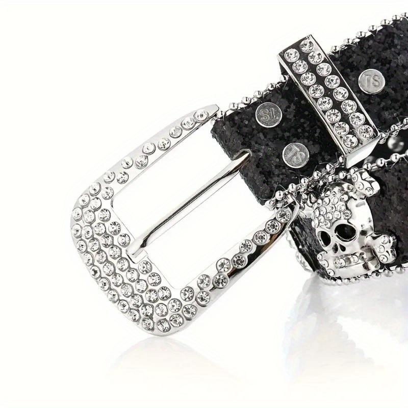 Y2K Gothic Subculture Punk Skeleton Diamond Belt Leather Rhinestone Skull Belts Decorative Waistband Personalized Dressing punk belt pink bb belt