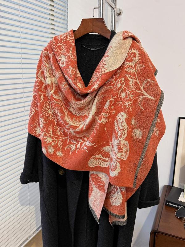 Women's Butterfly Print Long Scarf, Casual Soft Warm Shawl for Fall & Winter, Fashion Accessories for Daily Wear