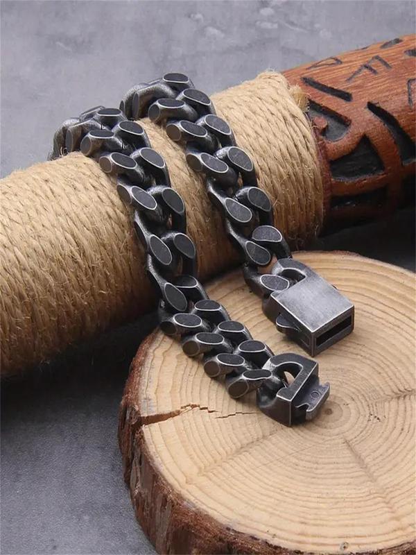 Punk Style Stainless Steel Cuban Chain Bracelet, Vintage Hand Jewelry for Party, Daily, Trendy All-match & Exquisite Jewelry for Birthday Gift