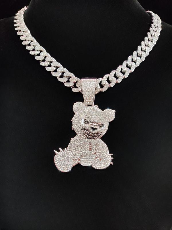 Rhinestone Decor Cute Bear Pendant Necklace, Street Style Chain Necklace for Men & Women, Hip Hop Jewelry for Party, Daily Decor, Trendy All-match & Exquisite Jewelry for Birthday Gift