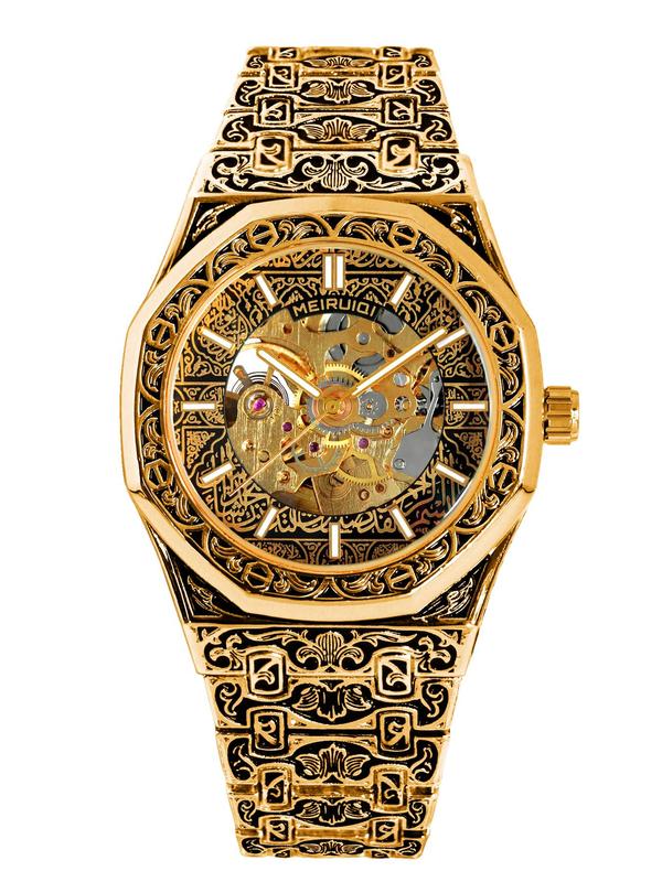 Men's Carved Hollow Out Design Mechanical Watch, Fashion Watch for Party, Daily Clothing Decor, Trendy All-match & Exquisite Watch for Birthday Gift with Box