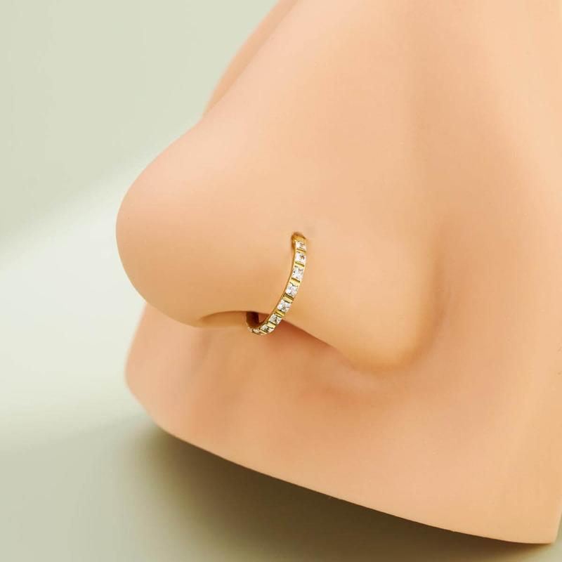 Oufer 20G Square CZ Hinged Segment Nose Ring