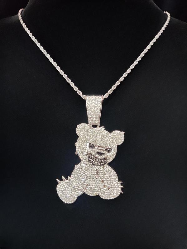 Rhinestone Decor Cute Bear Pendant Necklace, Street Style Chain Necklace for Men & Women, Hip Hop Jewelry for Party, Daily Decor, Trendy All-match & Exquisite Jewelry for Birthday Gift