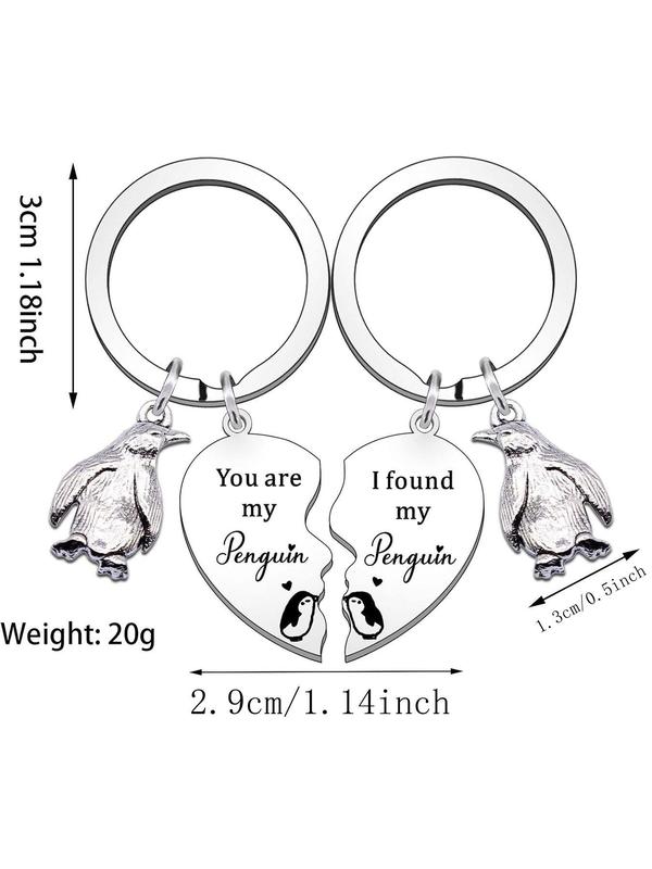 Cute Penguin Charm Decor Keychains, Stylish Heart Shaped Fashionable Stainless Steel Keychains for Women & Men, Trendy All-match Keychain As Gift