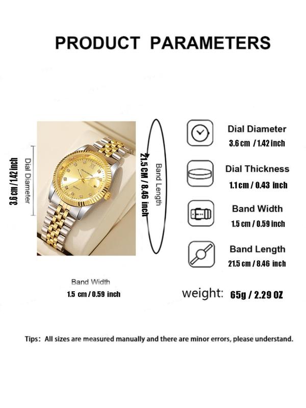 Men's Business Fashion Round Dial Analog Quartz Watch, Fashion Rhinestones Decor Watch for Party, Daily Decor, Trendy All-match & Exquisite Watch for Birthday Gift without Box