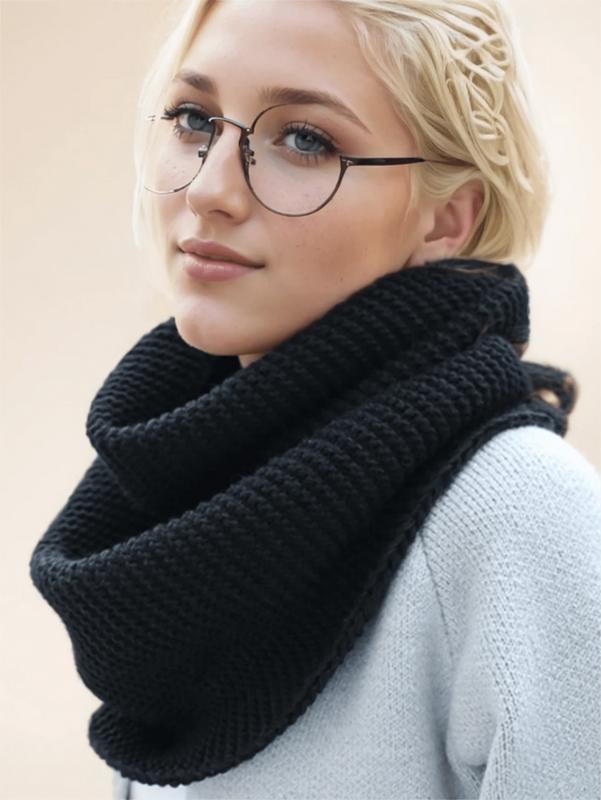 Unisex Knit Infinity Scarf Minimalist Monochrome Pullover Neck Gaiter Autumn Winter Thickened Warm Neck Cover